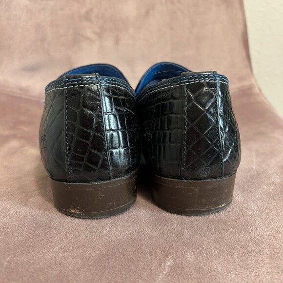 John Fluevog Mens Holmes Croc Loafers 8 Black Leather Slip On Silver Hardware main image 6